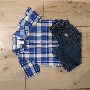 Carhartt Boys Plaid Buttonup and Blue Jean Set 9 months